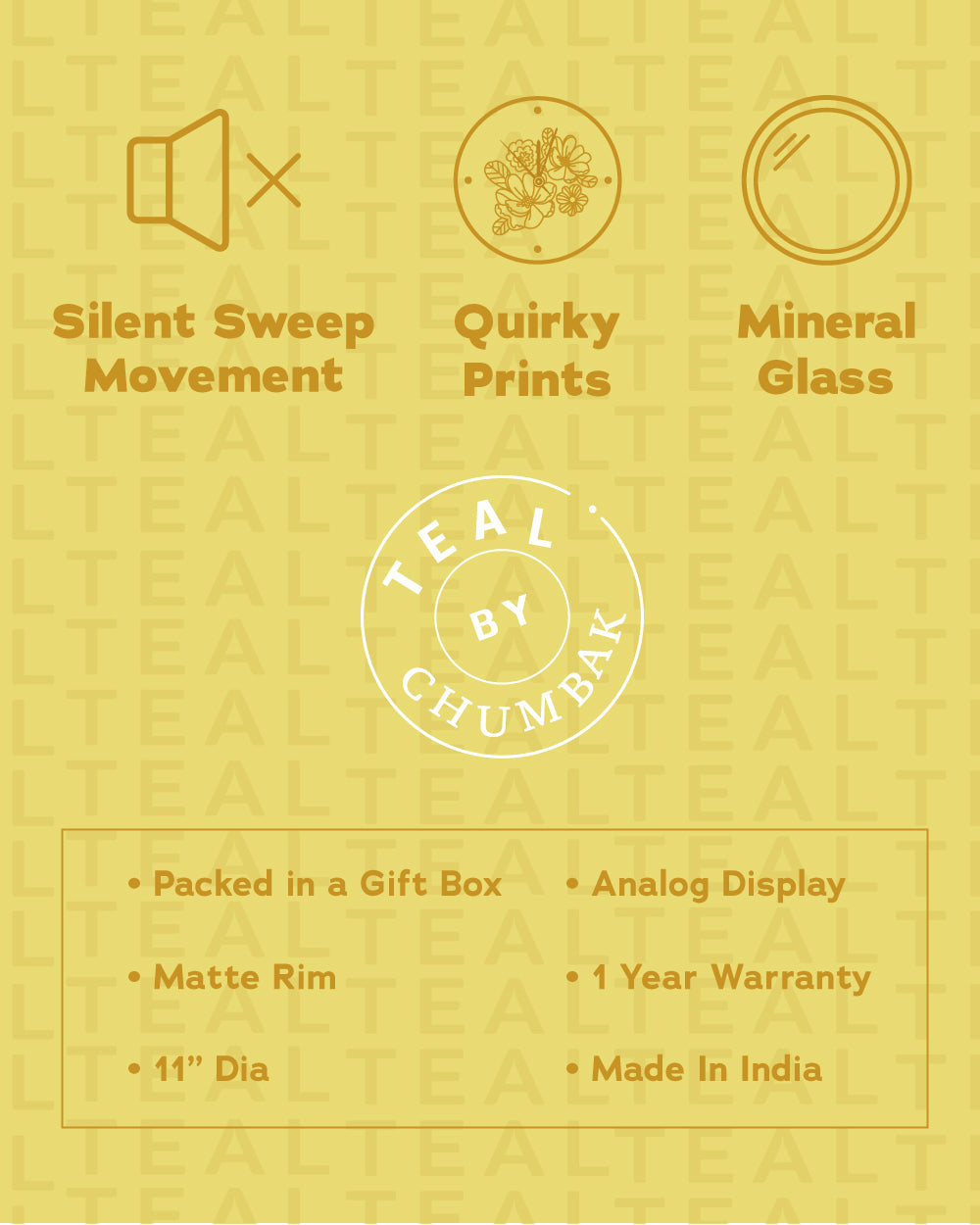 Teal by Chumbak Wall Clocks | 11 inch| Silent Sweep movement