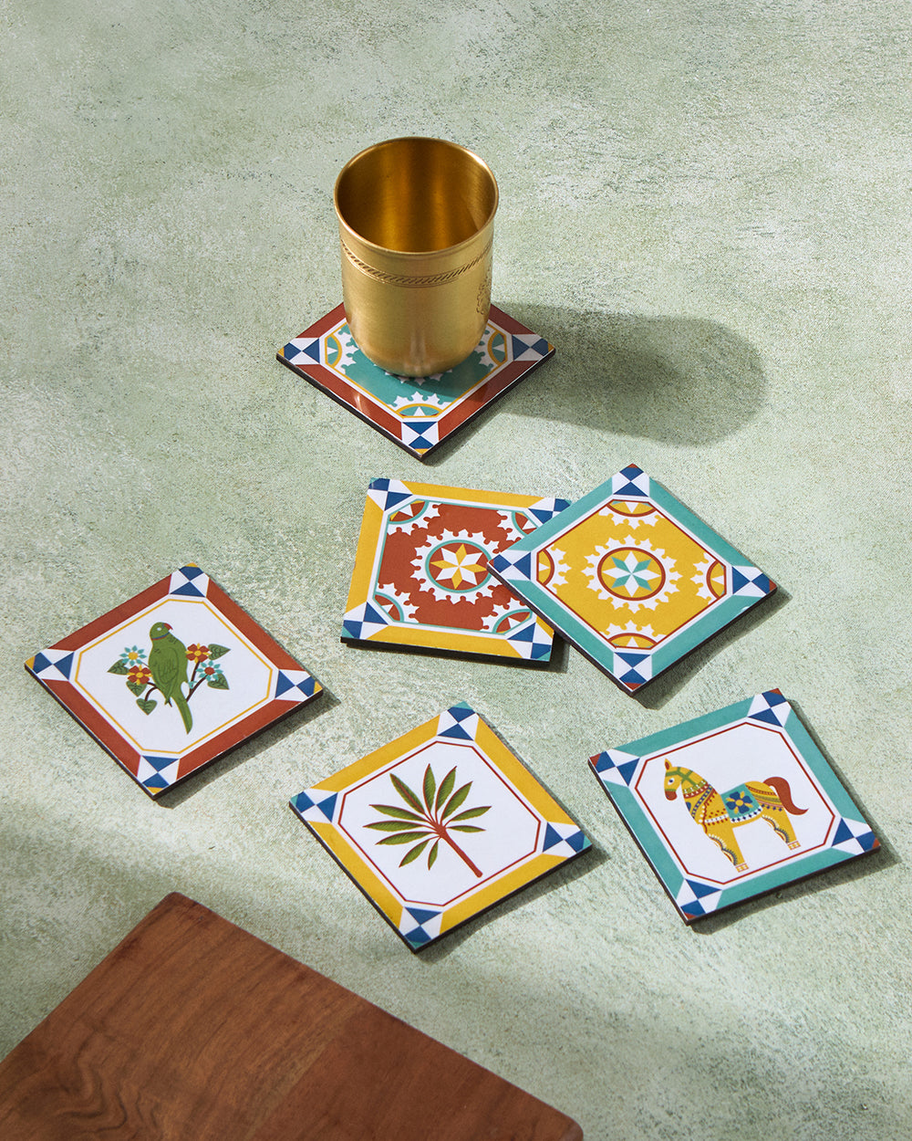 Karaikudi Tiles Coasters, Set of 6