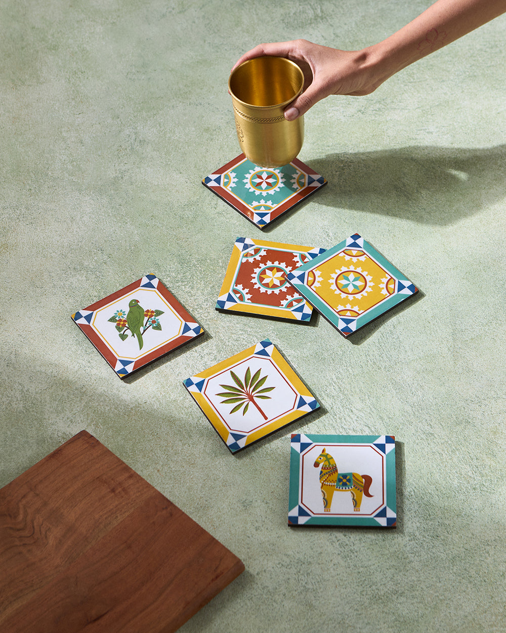 Karaikudi Tiles Coasters, Set of 6