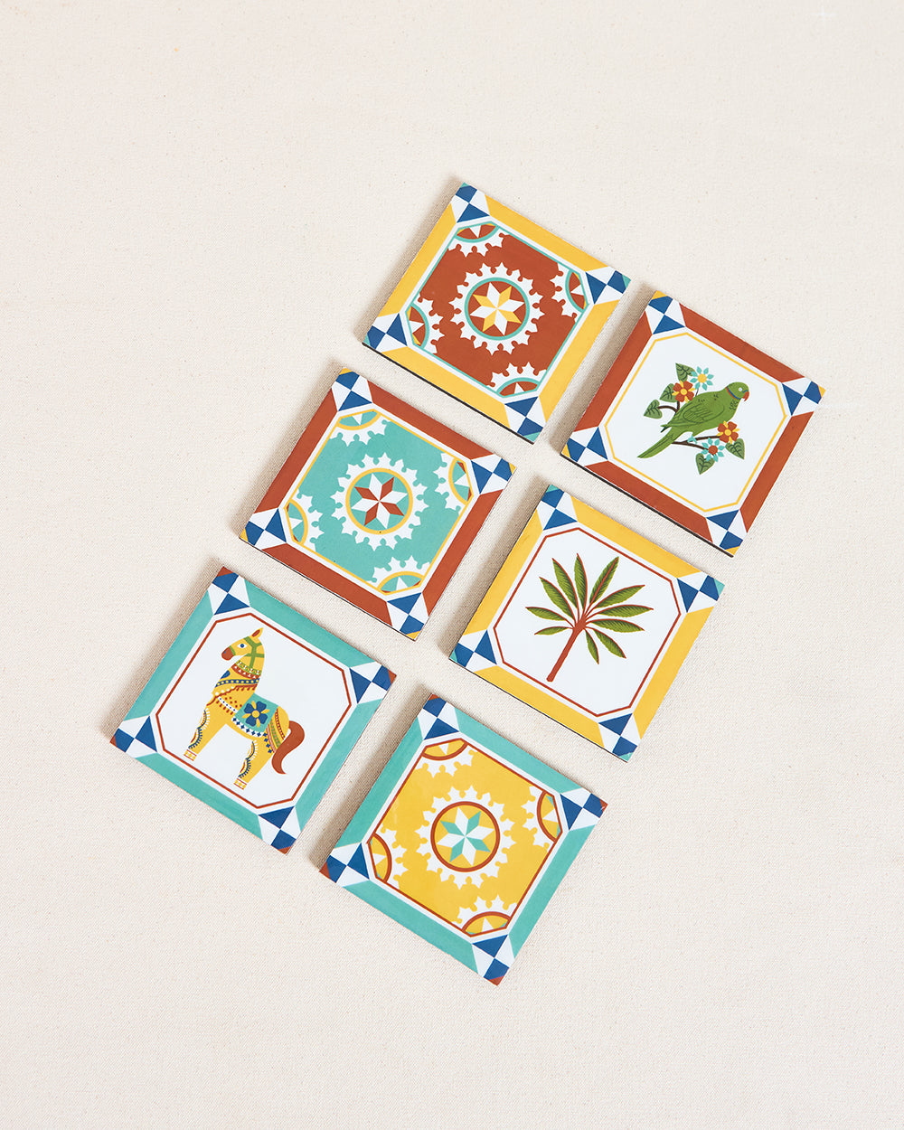 Karaikudi Tiles Coasters, Set of 6