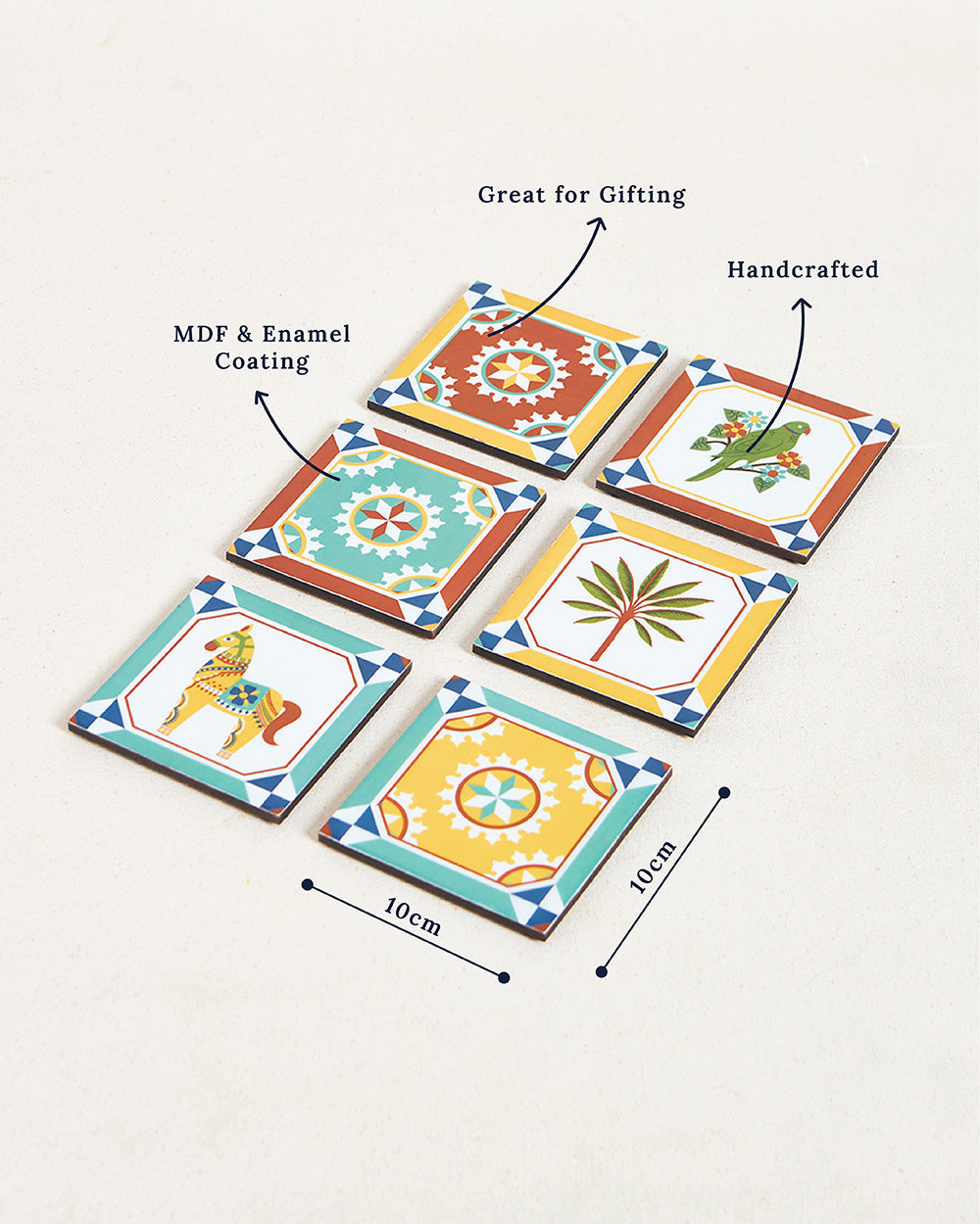 Karaikudi Tiles Coasters, Set of 6
