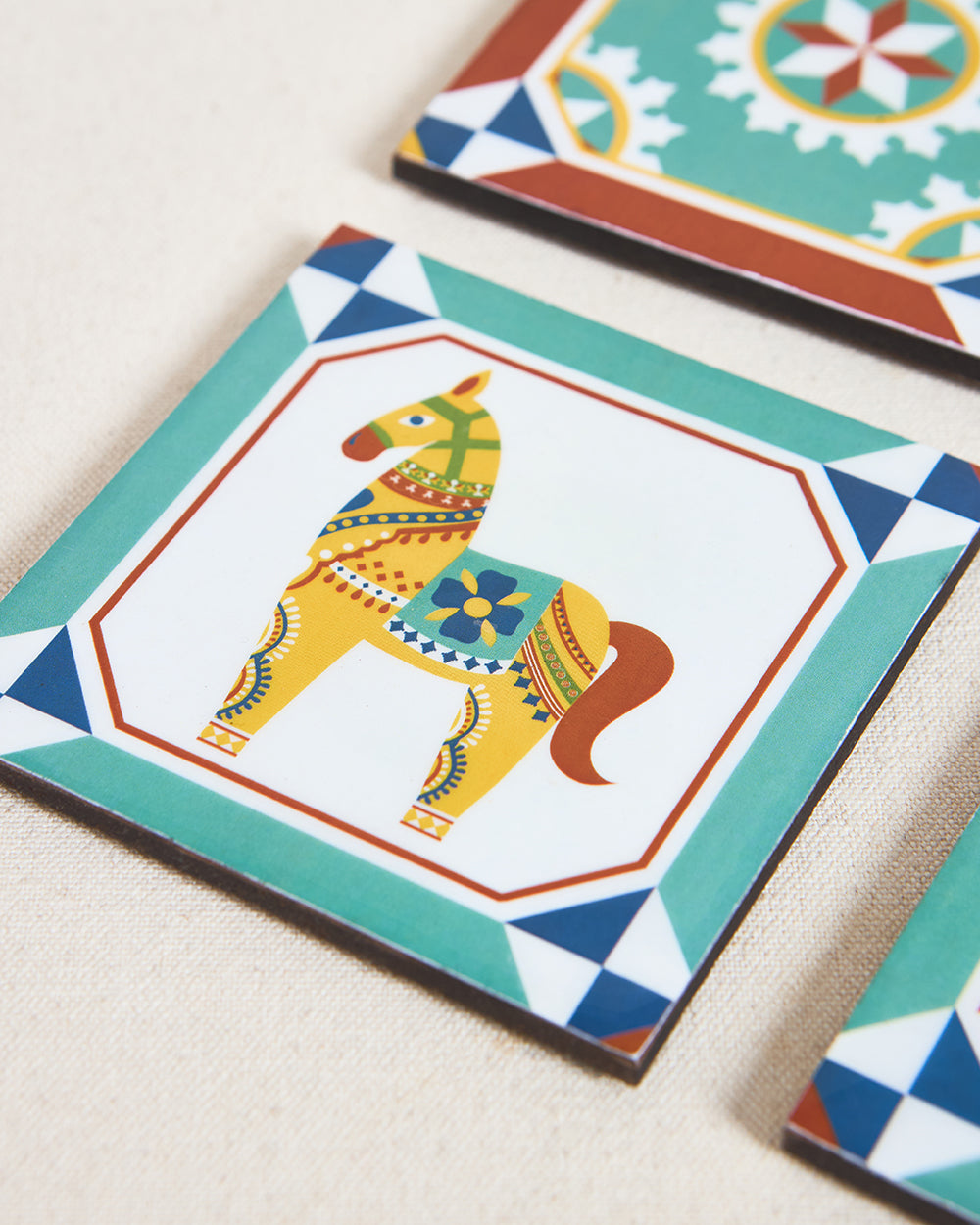 Karaikudi Tiles Coasters, Set of 6