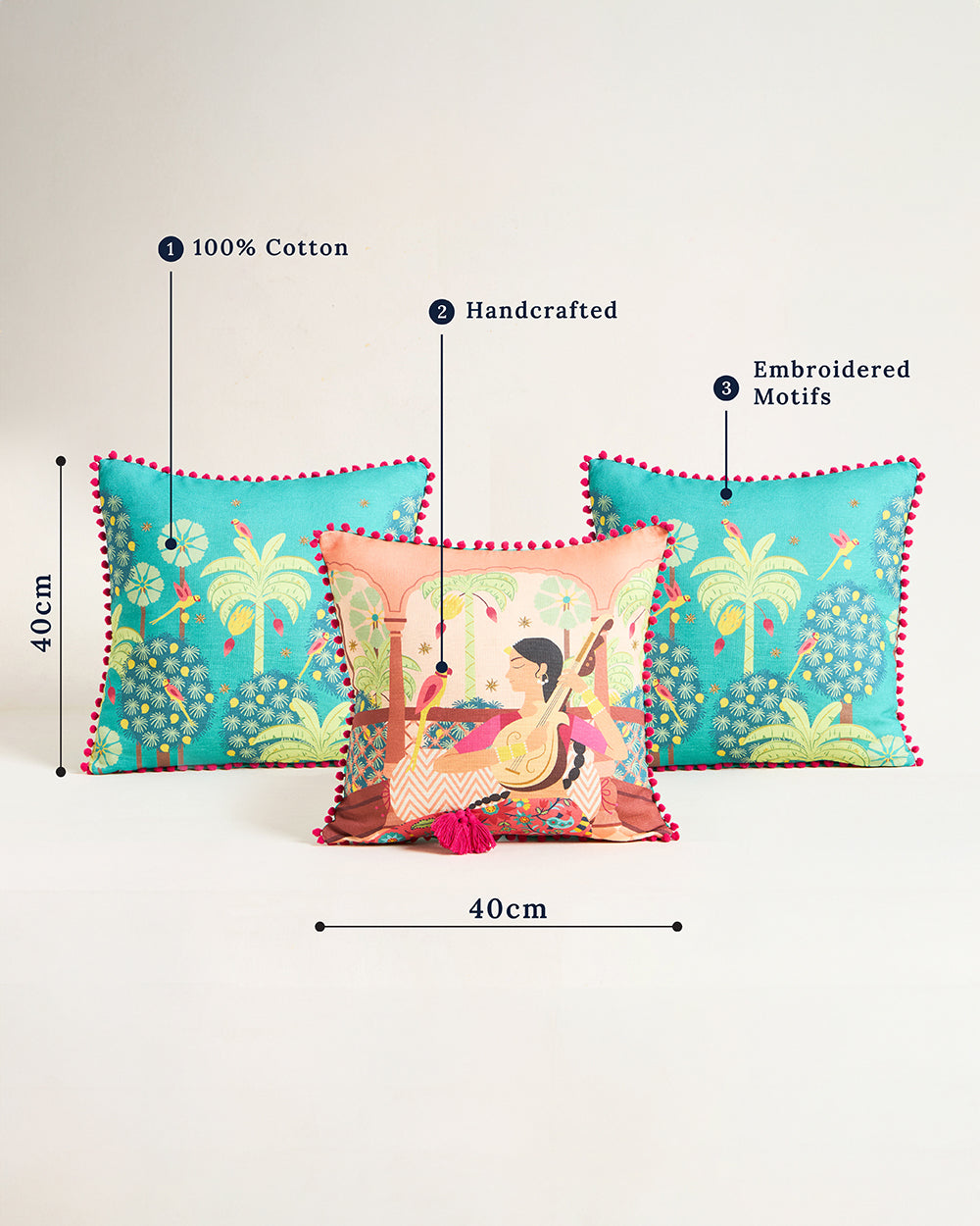 Mehfil Cushion Cover Set, 16" | Set of 3