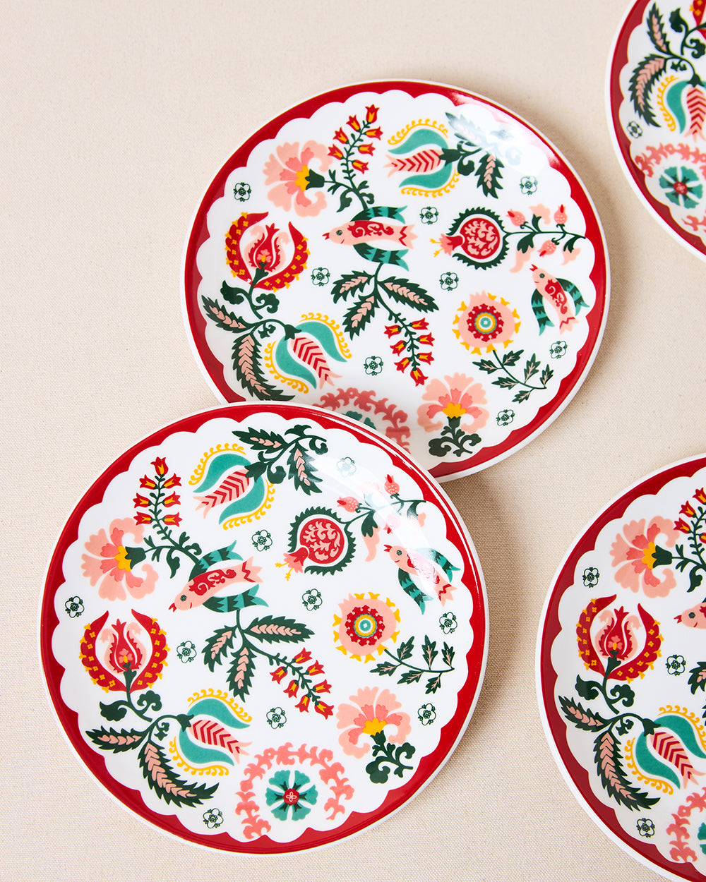 Suzani Blossom Snack Plates Gift Set of 4
