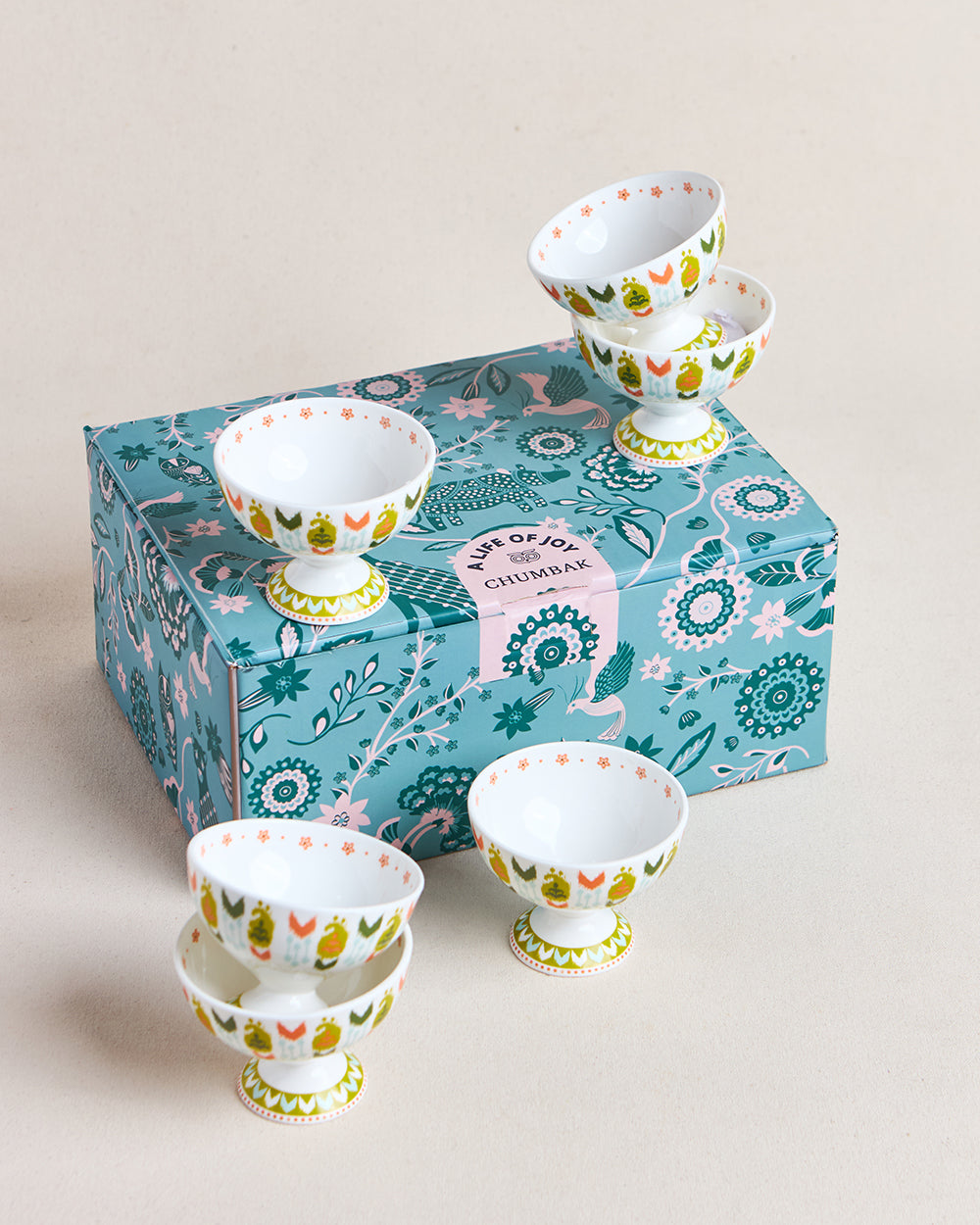 Ikat Paisley Dessert Bowls Gift Set - Set of 6, 160 ml