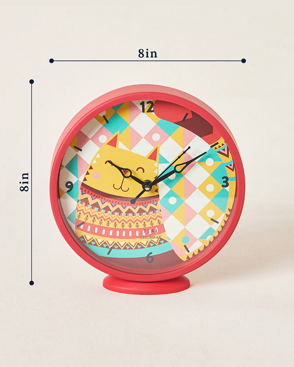 Teal by Chumbak | Aztec Cat Table and Wall Clock, 8' dia