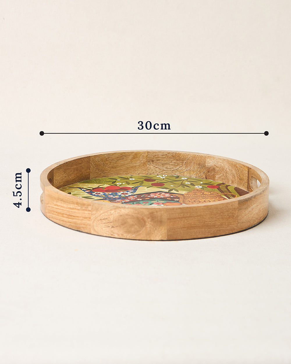 Kahwah Hour Wooden Serving Tray, 12" dia | Kashmir Trails