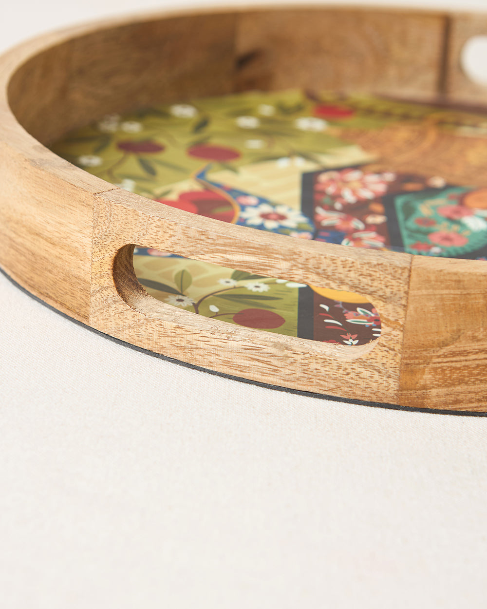 Kahwah Hour Wooden Serving Tray, 12" dia | Kashmir Trails