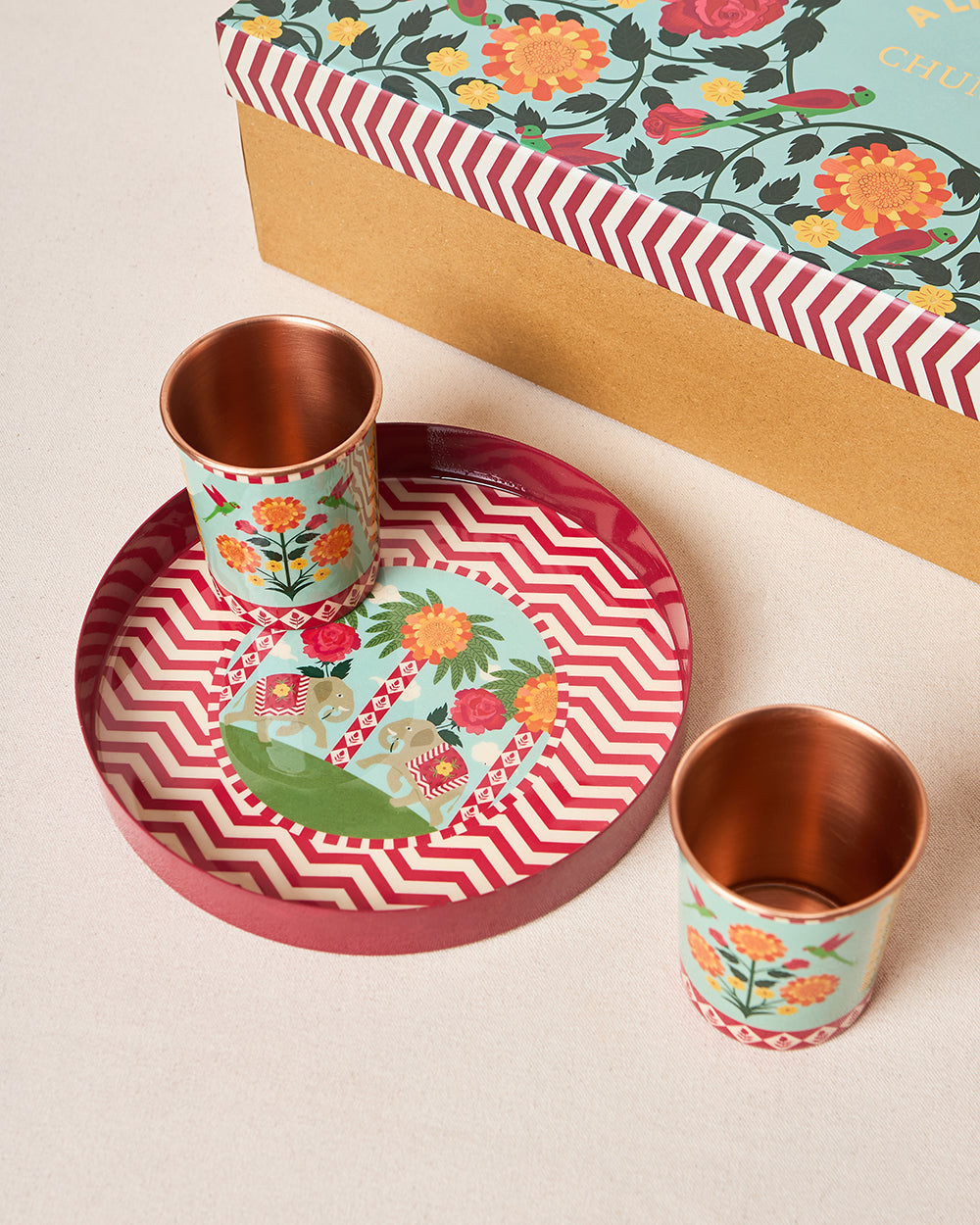 Royal Tusker Copper Daawat Gift Set - Set of 4 | Palace Memoirs