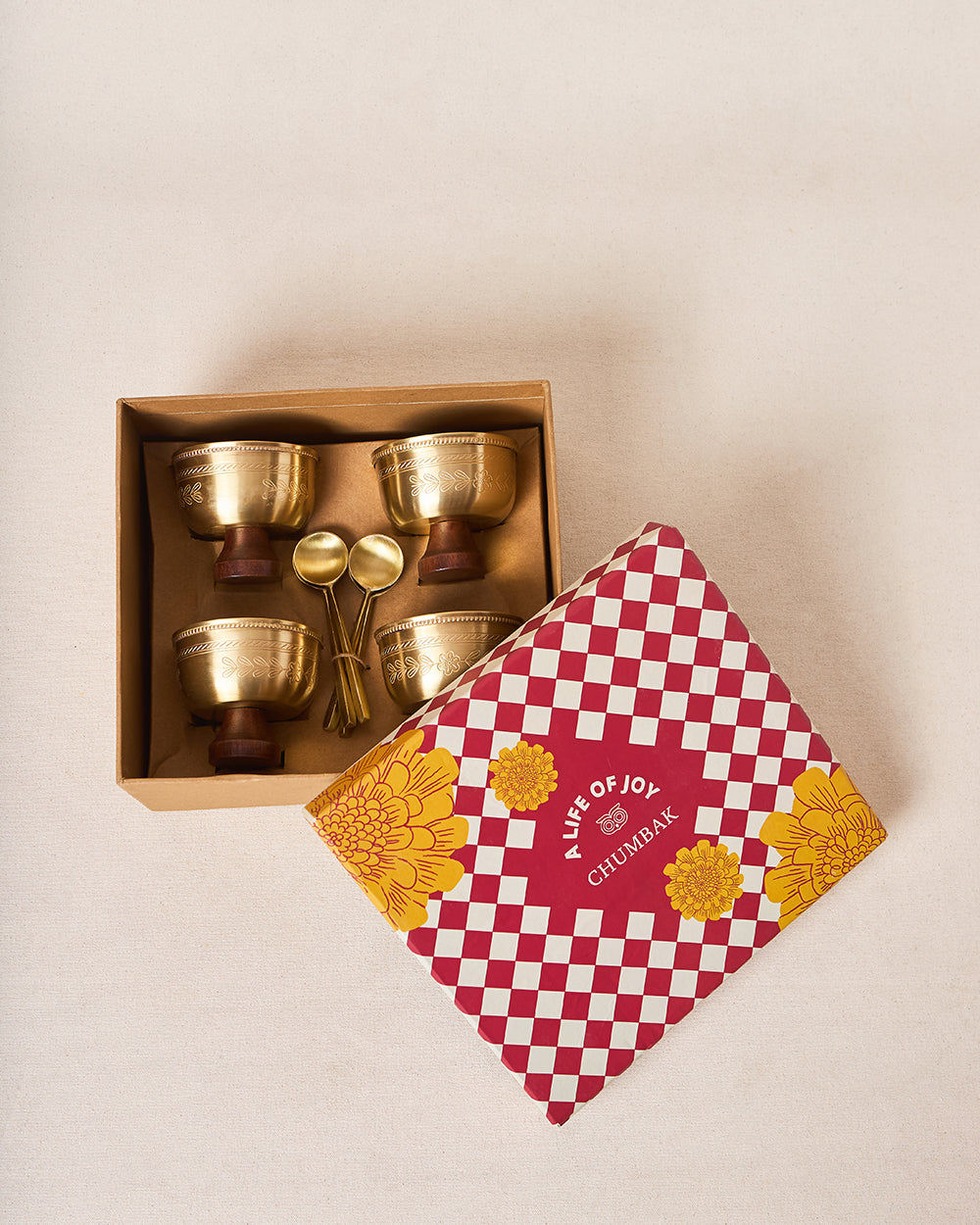 Rani Bagh Brass Dessert Bowl Gift Set - Set of 4, 180ml | Palace Memoirs