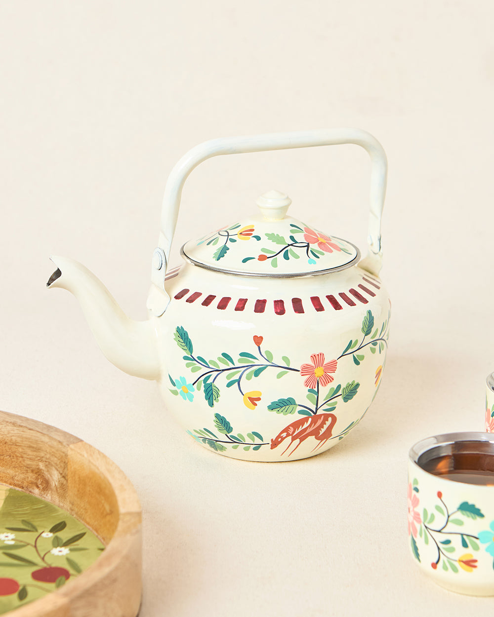 Hangul Hand-painted Kahwah Kettle, Steel-600-ml | Kashmir Trails