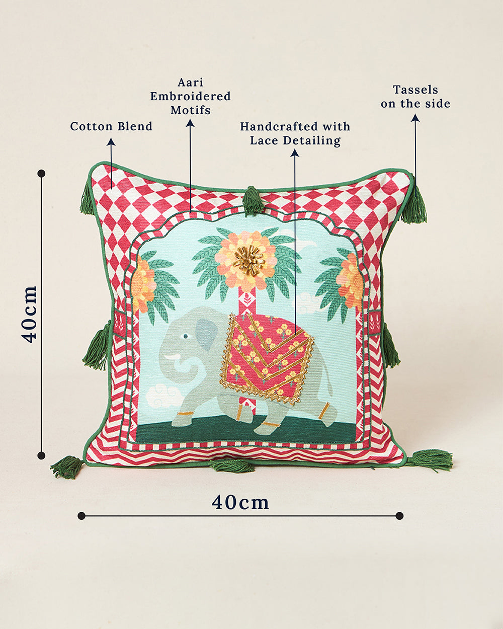 Royal Tusker Cushion Cover, 16" | Palace Memoirs