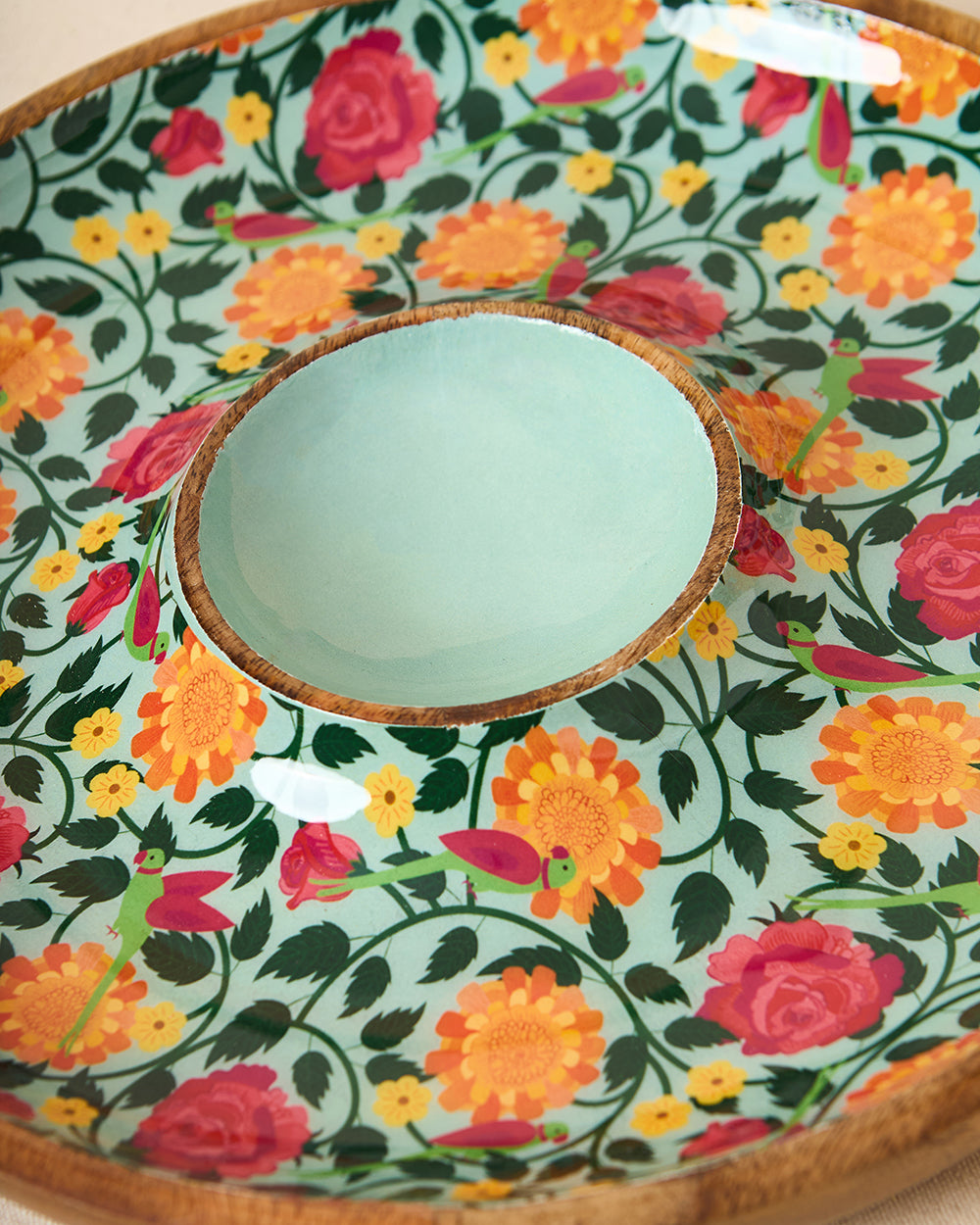 Rani Bagh Wooden Chip & Dip Platter, 12"dia | Palace Memoirs