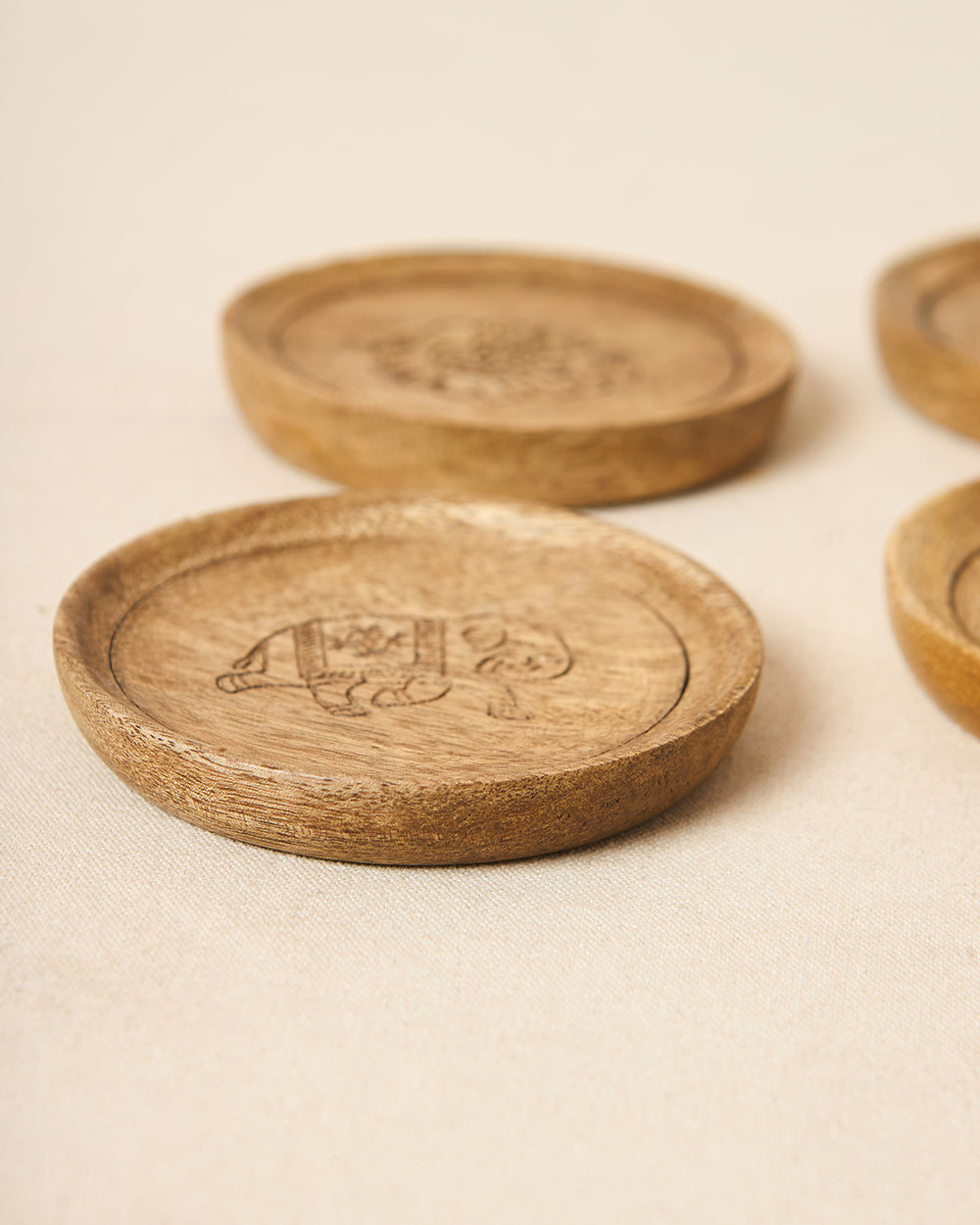 Rani Bagh Wooden Coasters - Set of 4, 4"dia | Palace Memoirs