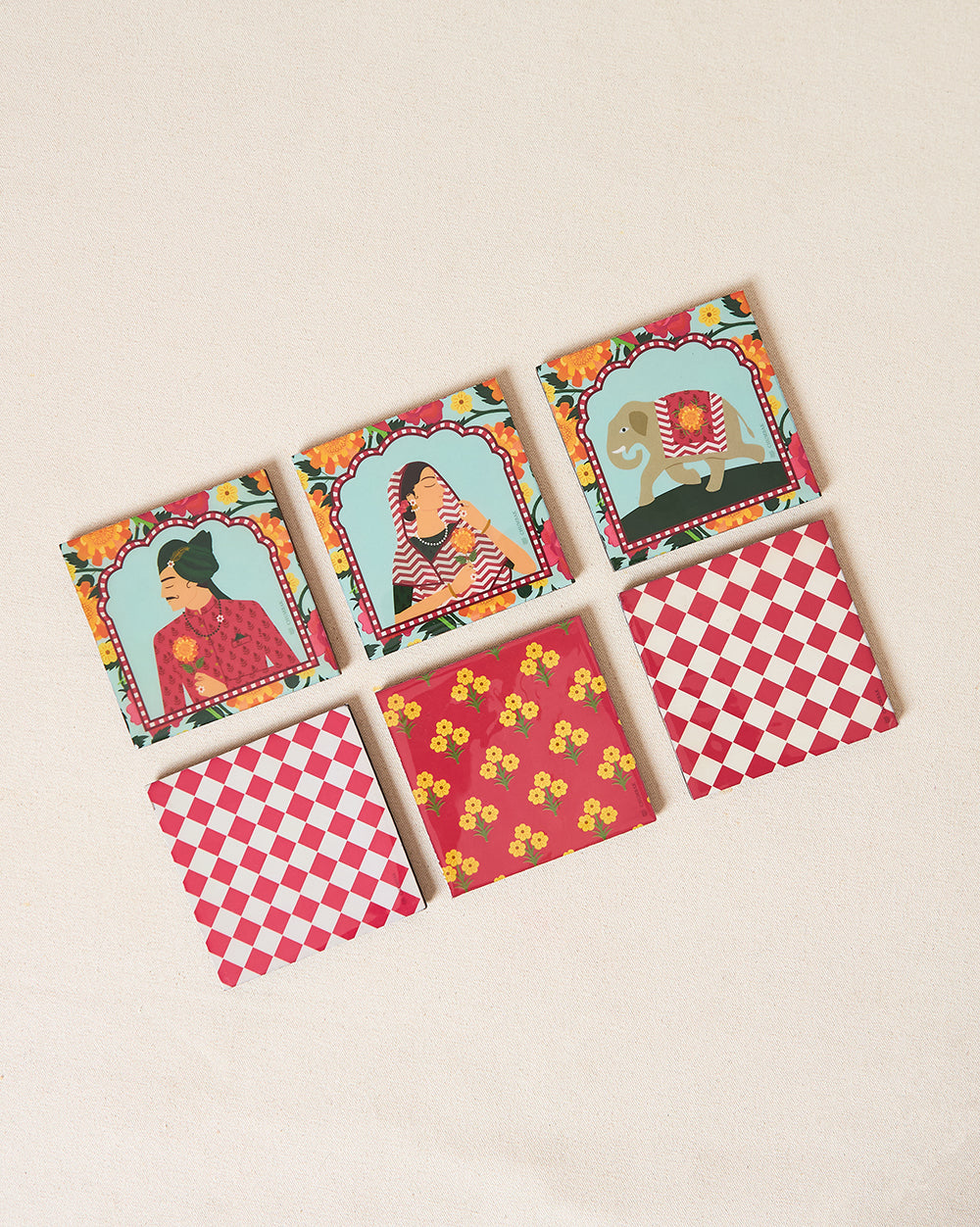 Rajmahal Wooden Coasters - Set of 6, 4"| Palace Memoirs