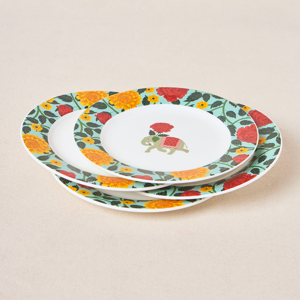 Royal Tusker Snack Plate Gift Set - Set of 4, 8"dia | Palace Memoirs