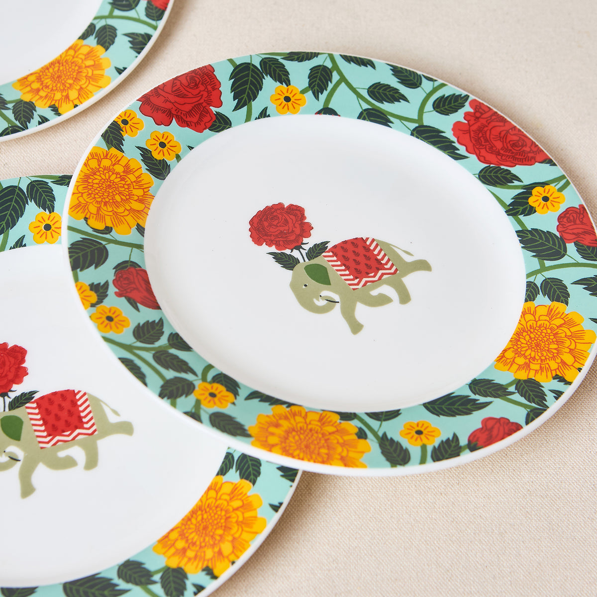 Royal Tusker Snack Plate Gift Set - Set of 4, 8"dia | Palace Memoirs