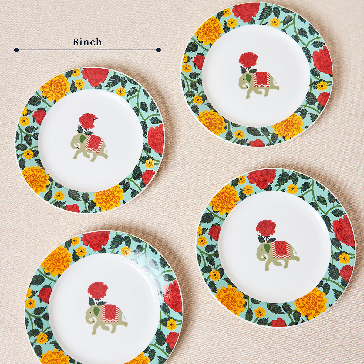 Royal Tusker Snack Plate Gift Set - Set of 4, 8"dia | Palace Memoirs