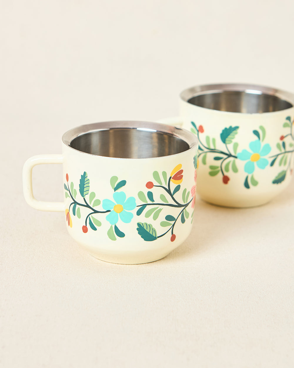 Hangul Hand-painted Kahwah Mugs Set, Steel --ml | Kashmir Trails
