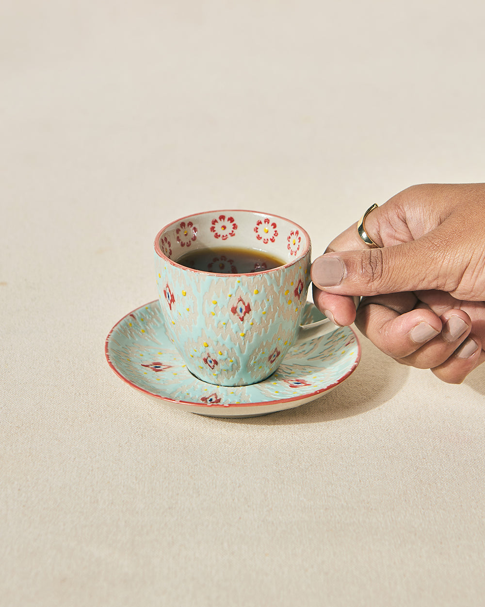 Ikat Fusion Cup & Saucer Set - Teal, 100ml