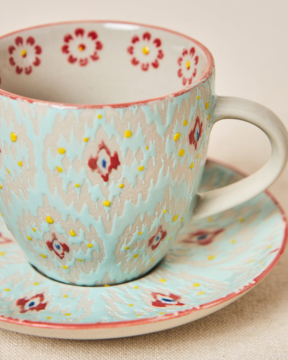 Ikat Fusion Cup & Saucer Set - Teal, 100ml