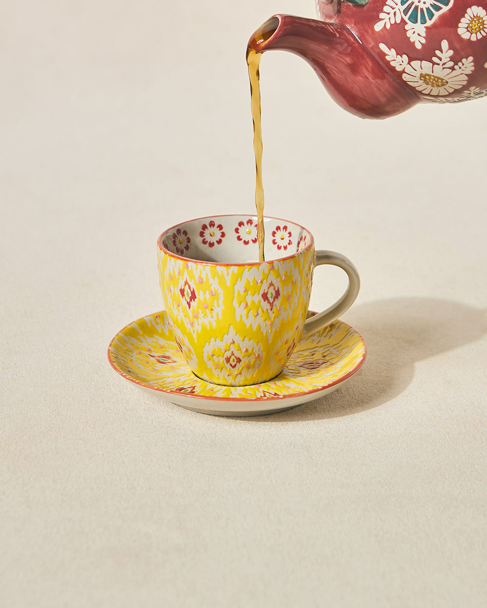 Ikat Fusion Cup & Saucer Set - Yellow, 100ml