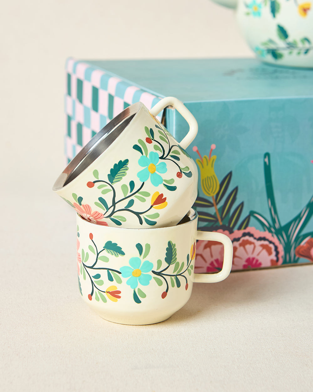 Hangul Hand-Painted Kahwah Kettle & Mugs Set | Kashmir Trails