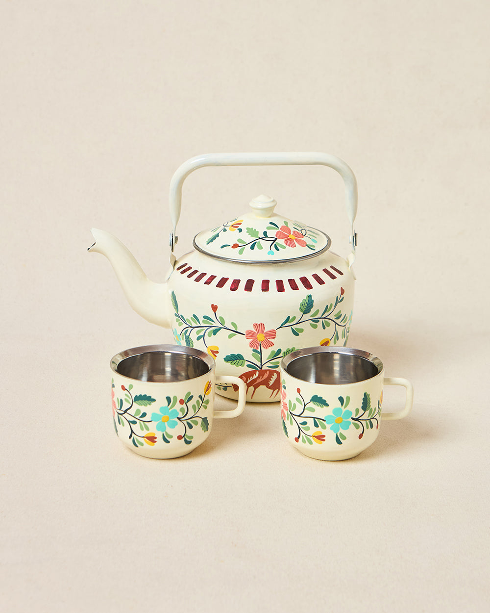 Hangul Hand-Painted Kahwah Kettle & Mugs Set | Kashmir Trails