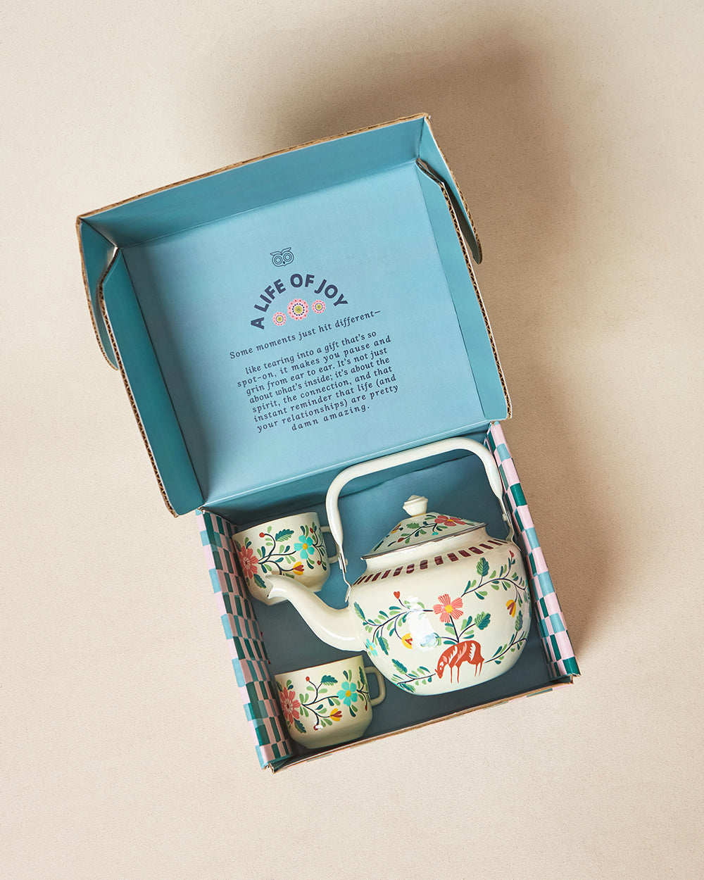 Hangul Hand-Painted Kahwah Kettle & Mugs Set | Kashmir Trails