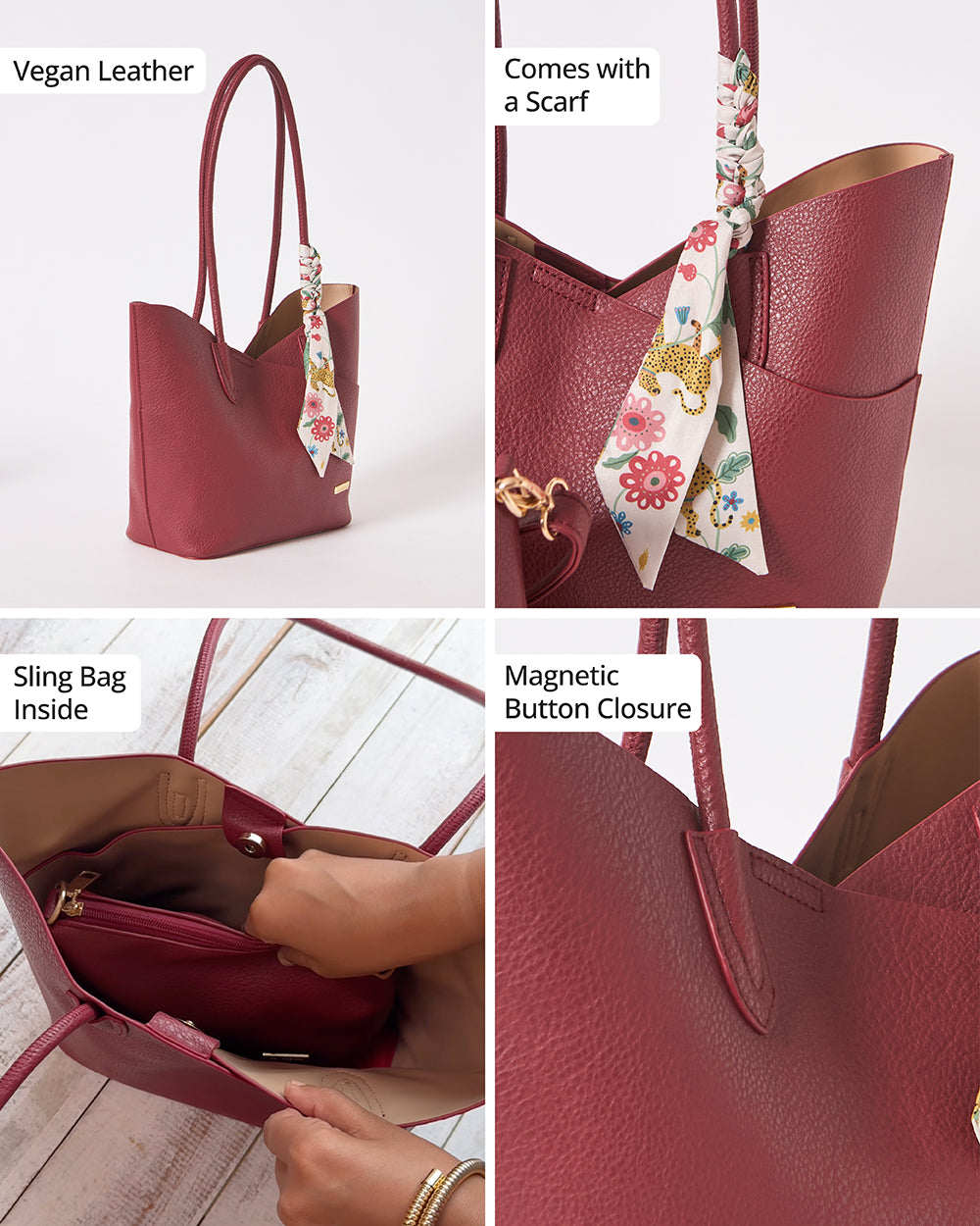 The Skies Tote & Sling Bag, Maroon | Lost In Paradise