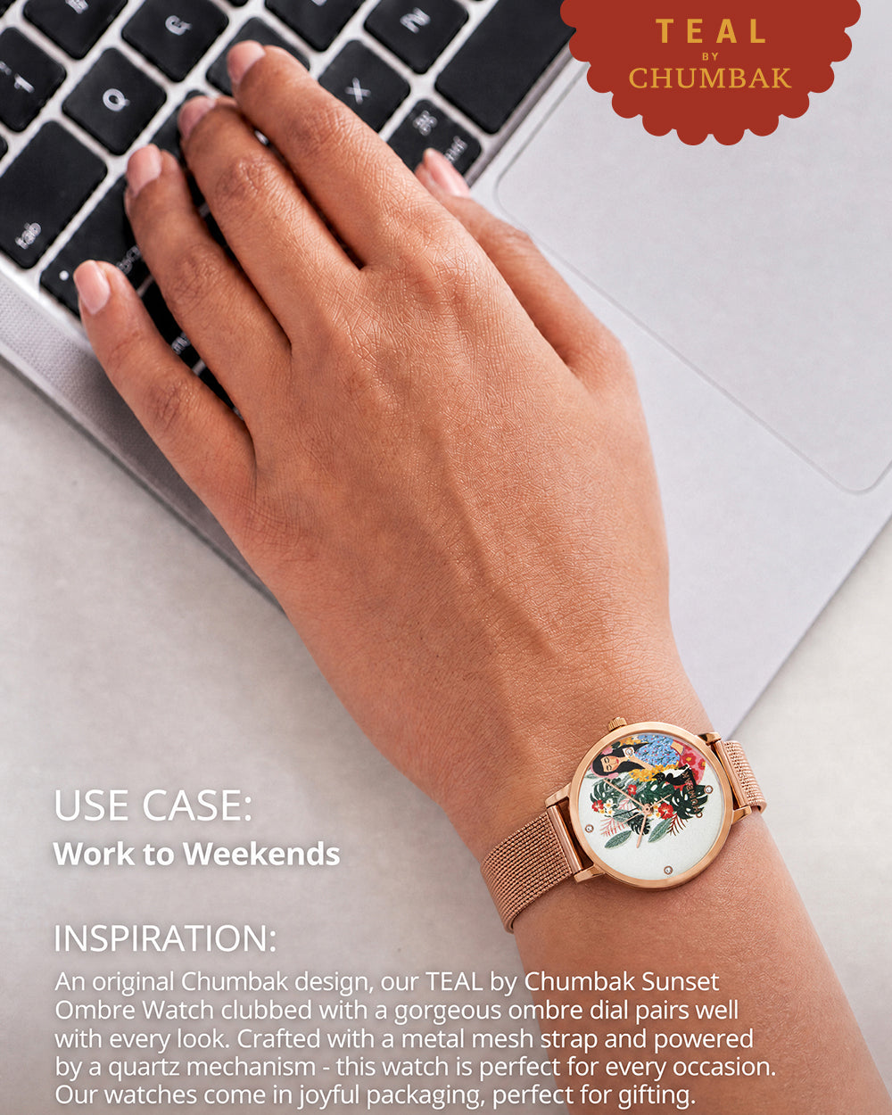 Teal by Chumbak Live Slow Watch,Stainless Steel Mesh Strap