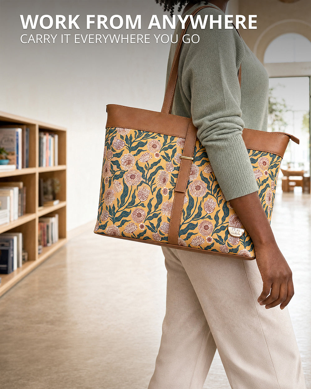 Teal by Chumbak Ivory Genda Garden Work Tote