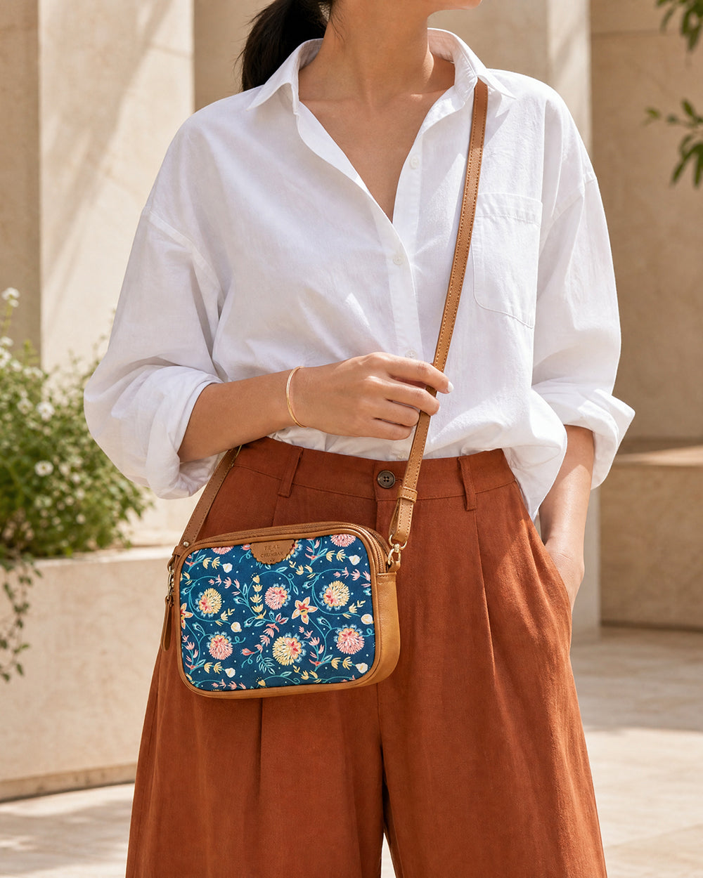 Teal by Chumbak Blue Bloom Box Sling Bag