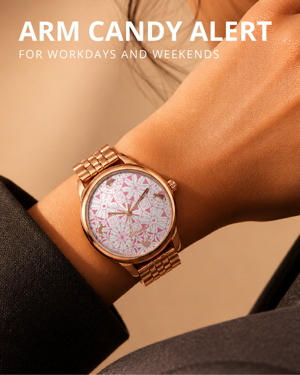 Teal by Chumbak Mosaic Meow Watch | Rose Gold Dial, Mesh Strap