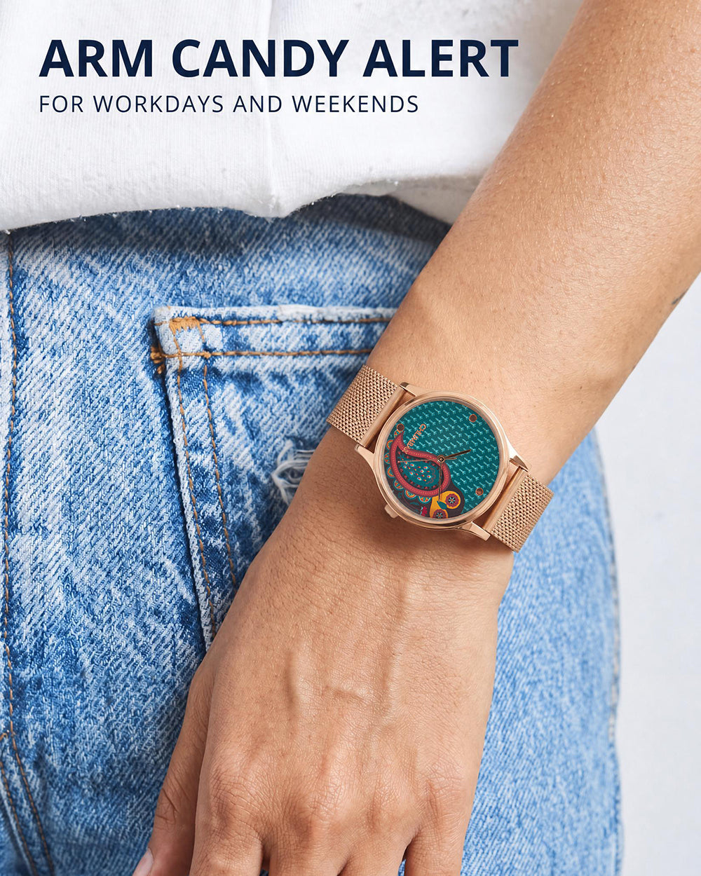 Teal by Chumbak Folk Owl Watch,Stainless Steel Mesh Strap