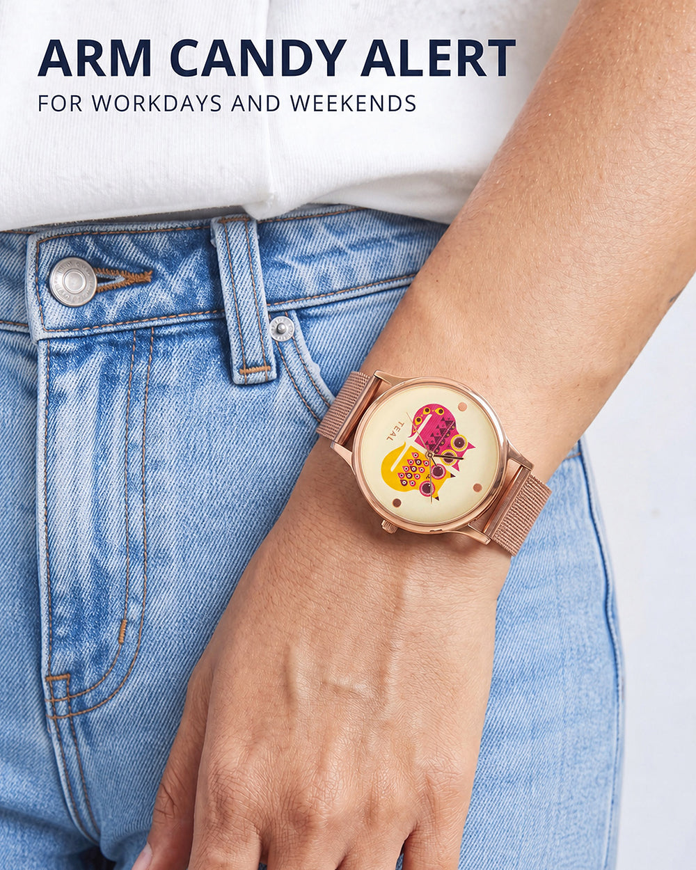 Teal by Chumbak Being Catty Watch,
Stainless Steel Mesh Strap
