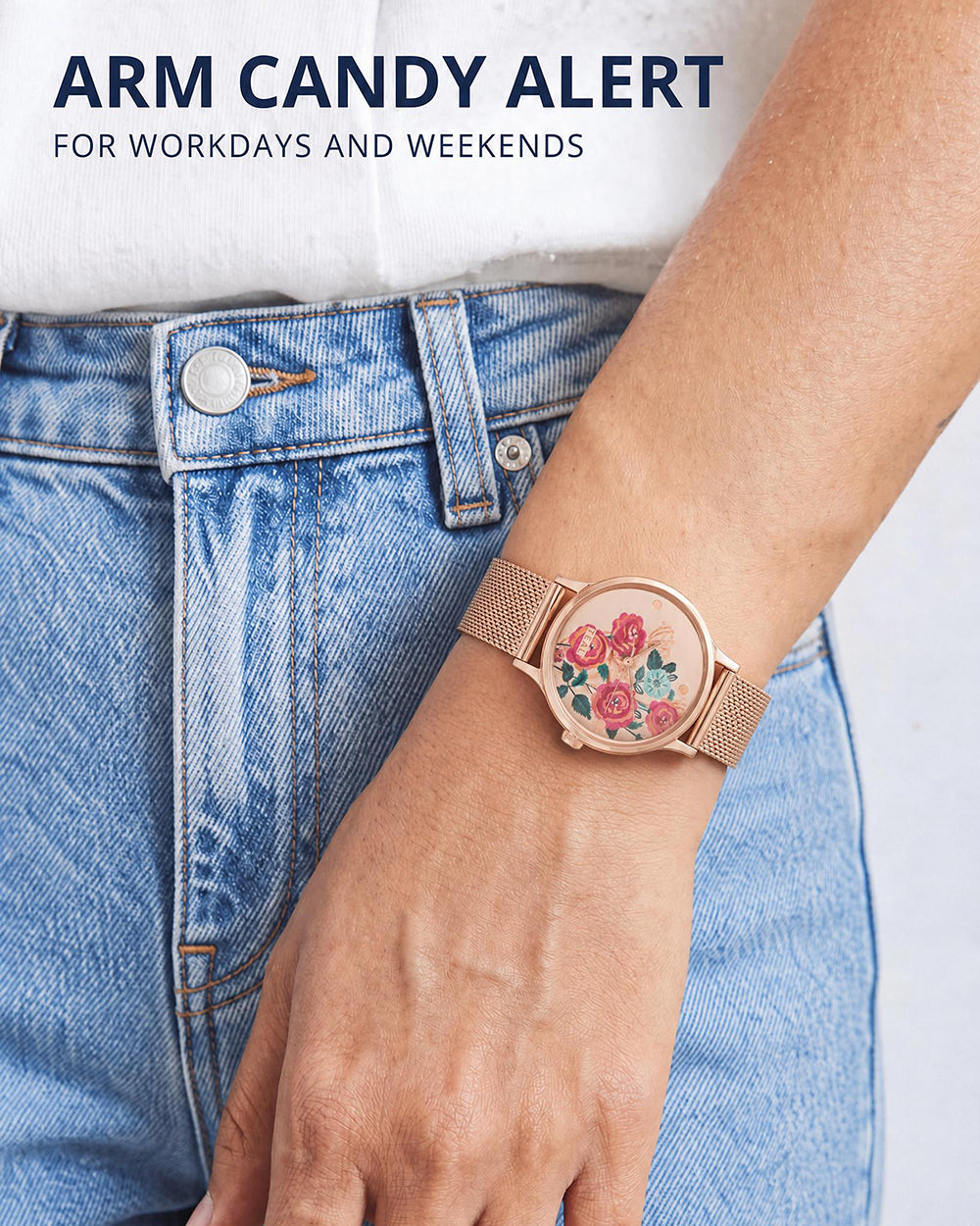 TEAL by Chumbak Rose Garden Watch, Metal Mesh Strap