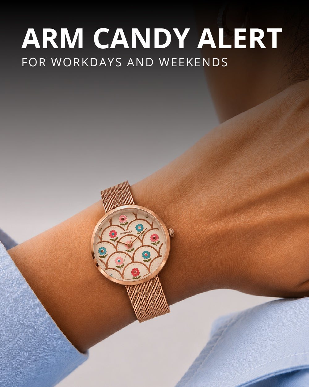 Teal by Chumbak Phool-ish Watch | Rose Gold Dial, Mesh Strap