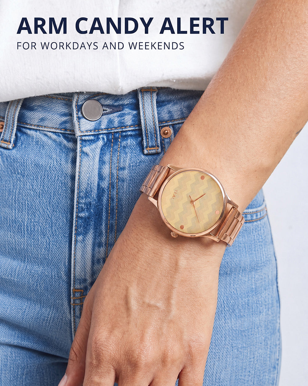 Teal by Chumbak Chevron Watch,Stainless Steel Link Strap