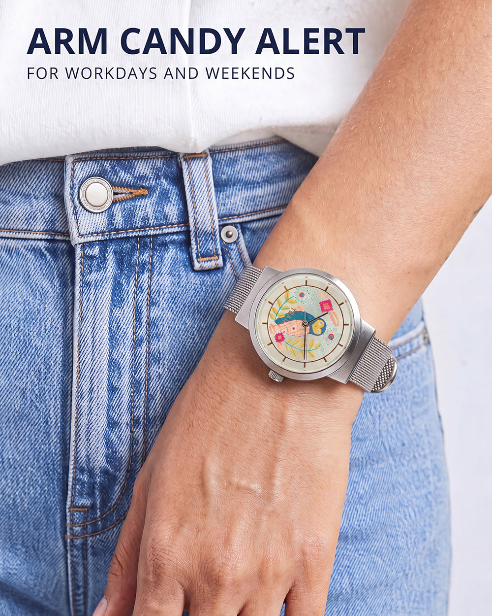 Teal by Chumbak Owlsome Watch | Metal Mesh Strap - Silver