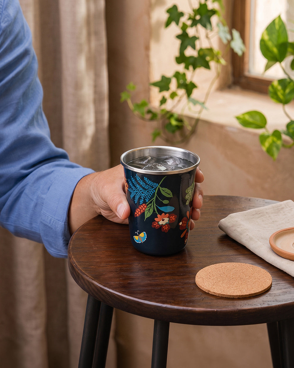 Bloom Steel Tumbler - 250 ml, Handpainted| Forest Folklore