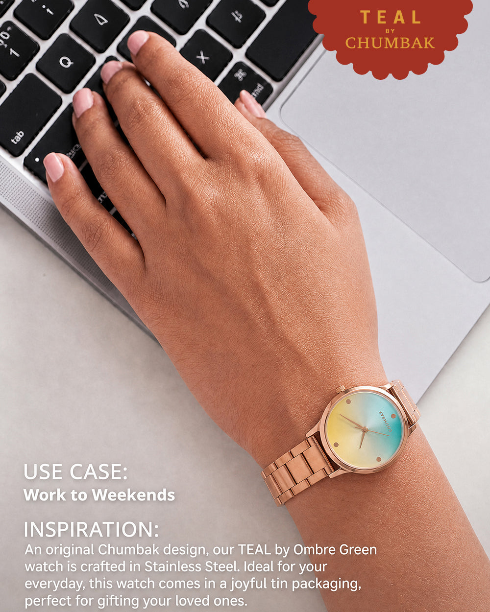 Teal By Chumbak | Ombre Green Watch - Metal Link Strap