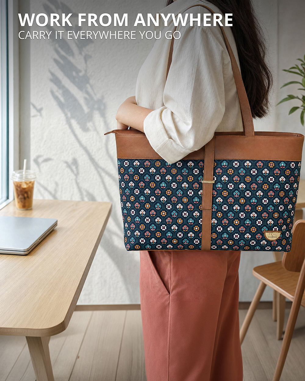 Teal by Chumbak Pixel Bloom Work Tote