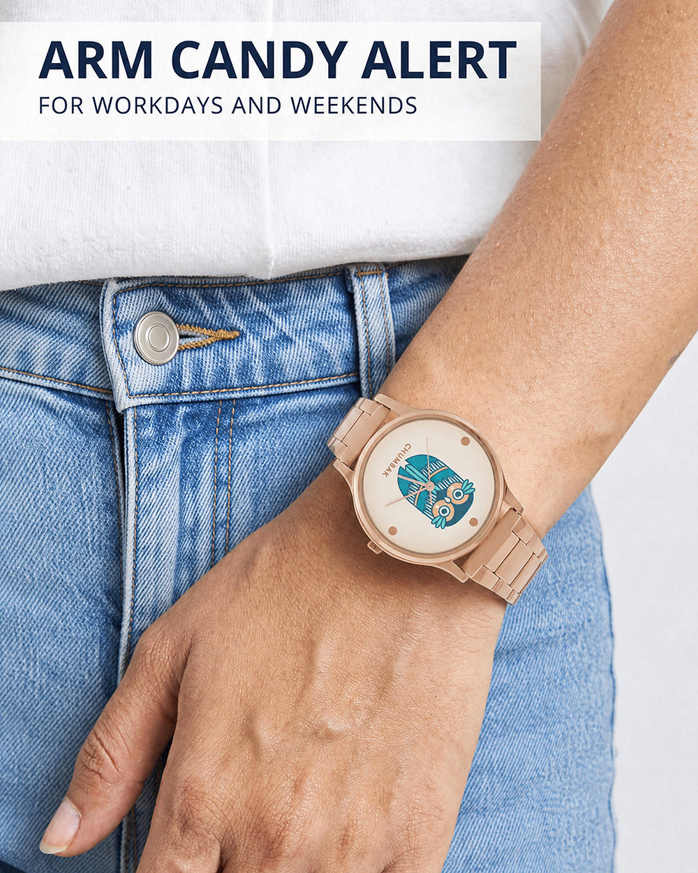 TEAL by Chumbak Vintage Owl Watch, Metal link Strap