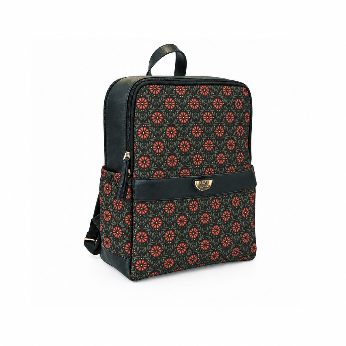 Teal by Chumbak Crimson Phool Double Zip Laptop Backpack