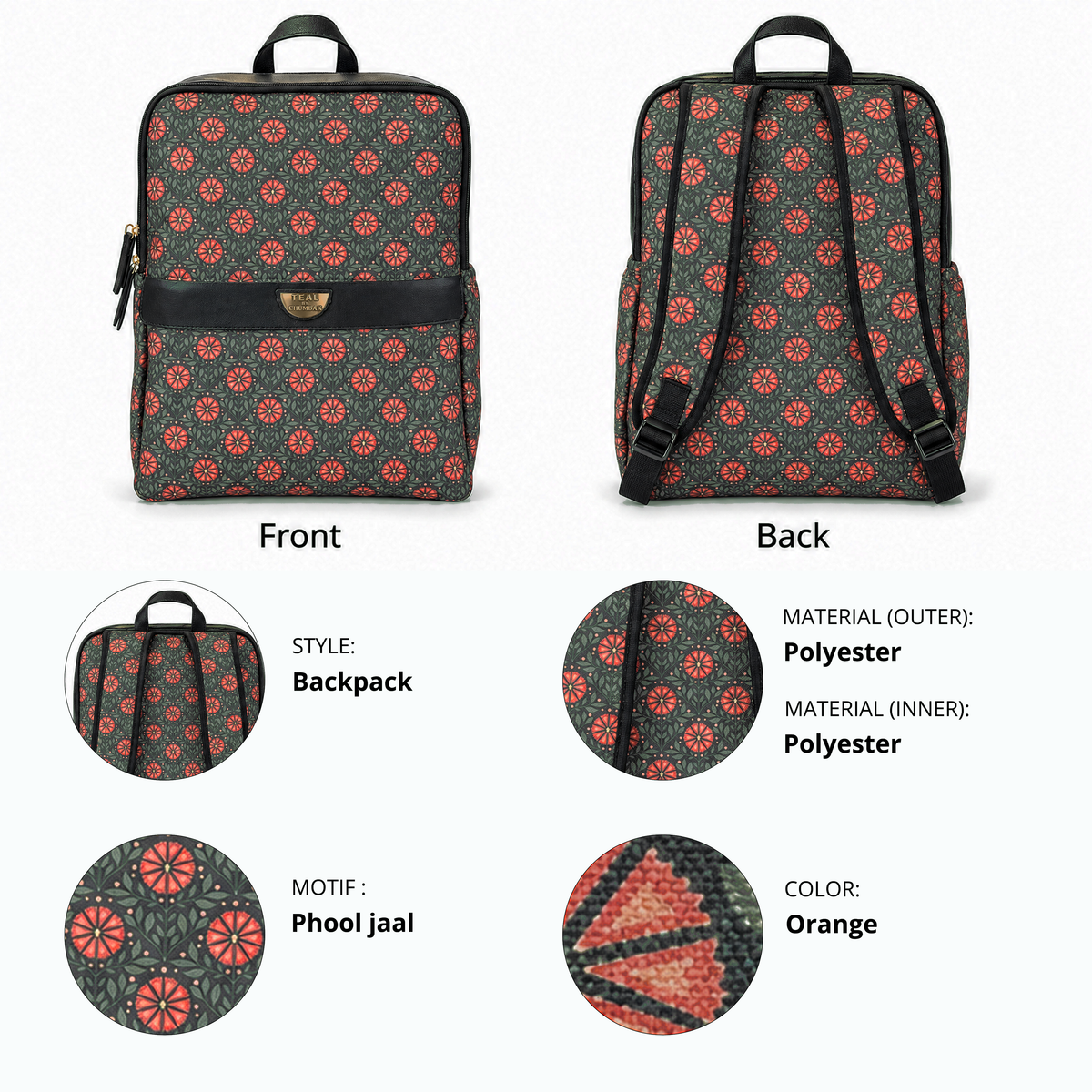 Teal by Chumbak Crimson Phool Double Zip Laptop Backpack