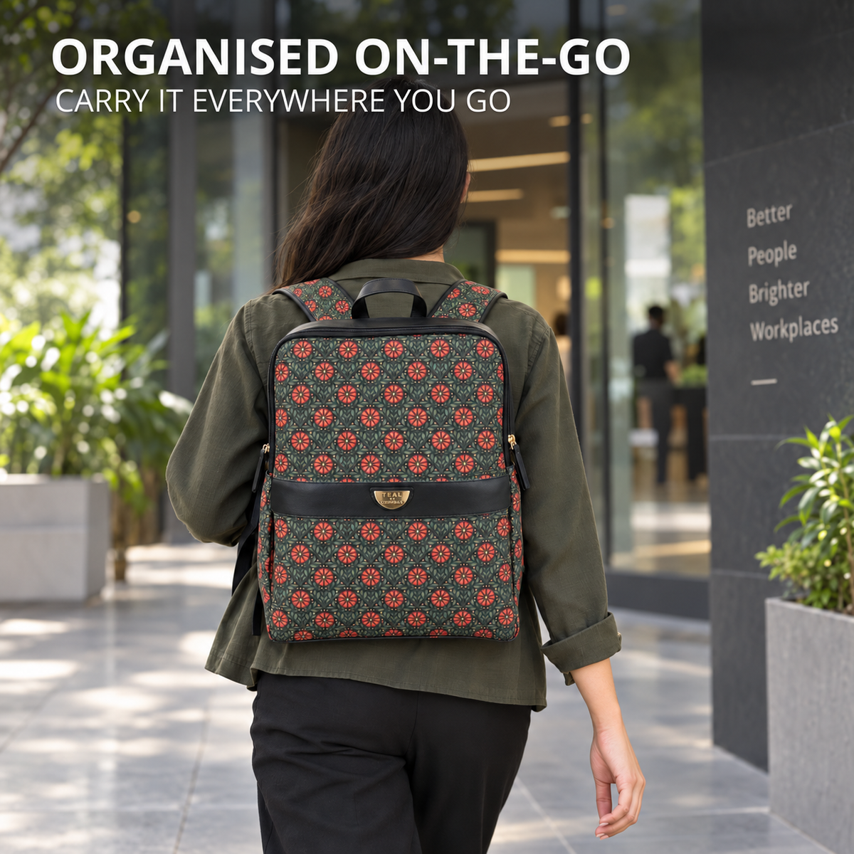 Teal by Chumbak Crimson Phool Double Zip Laptop Backpack