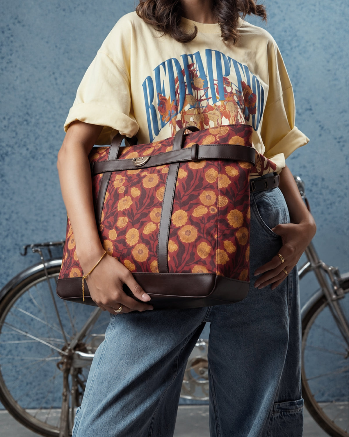 Teal by Chumbak Crimson Marigold Muse Laptop Tote