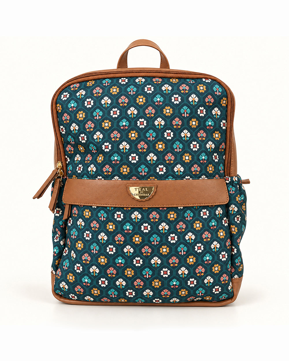 Teal by Chumbak Pixel Flower Double Zip Laptop Backpack