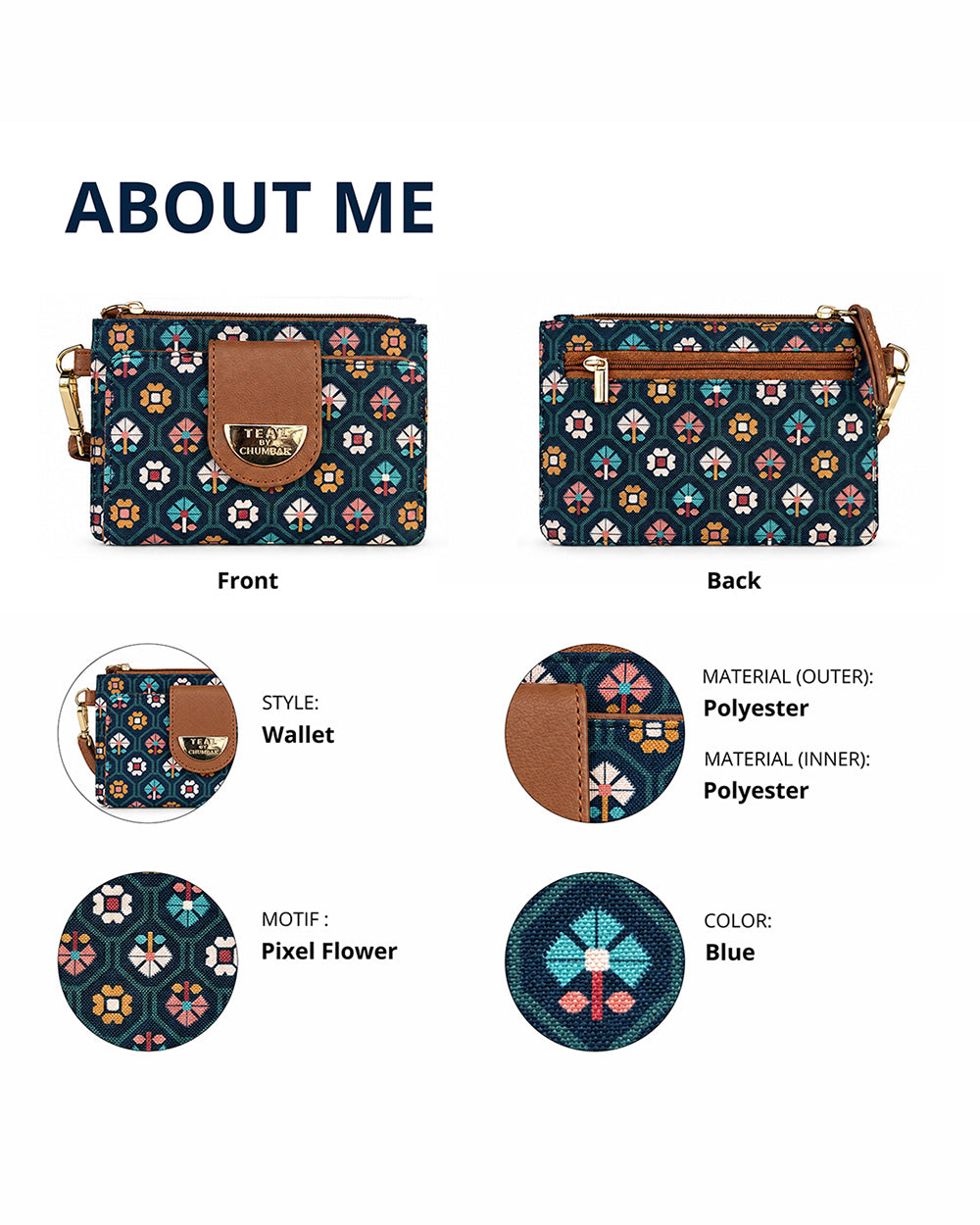 Teal by Chumbak Pixel Flower Wristlet